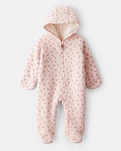 MACACÃO INFATIL MENINA CARTERS FLORAL FORRADO SHERPA ROSA