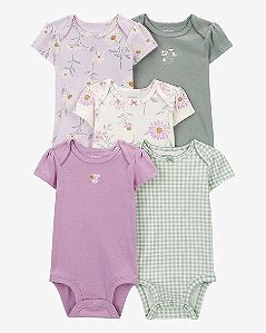 KIT 5 BODYS MENINA CARTERS LILÁS E VERDE