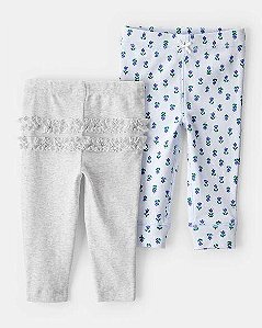 KIT 2 CALÇAS MENINA CARTERS CINZA E AZUL FLORES