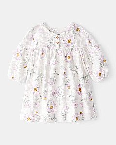 VESTIDO CARTERS BEGE COM FLOR LILÁS COM CALCINHA