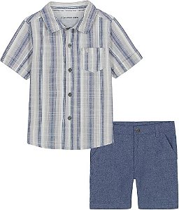 CONJ 2 PÇS CALVIN KLEIN CAMISA LISTRAS E BERMUDA