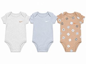 KIT 3 BODYS NIKE MANGA CURTA CINZA BEGE E VERDE
