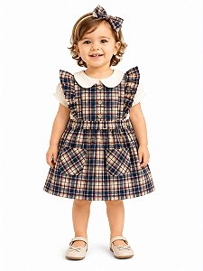 VESTIDO MENINA NICOLE MILLER XADREZ COM LAÇO E BODY