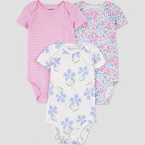 KIT 3 BODYS MENINA CARTERS FLORAL E LISTRAS