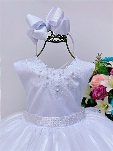 Vestido Infantil Branco e Vermelho Floral Luxo Princesa Dama