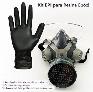 Kit EPI resina epóxi - Máscara com filtro, Luvas e Óculos para Artesanato em Resina