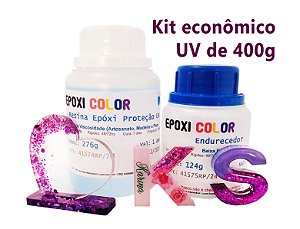 Resina Epóxi Artesanato com proteção UV Baixa Viscosidade Incolor com Endurecedor (kit 400g A+B) - Epoxi Color