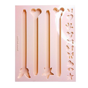 BAZAR - Molde de Silicone Caneta Ratinho Coração Borboleta e Estrela