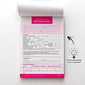 Bloco de Ficha Anamnese 15x21cm Personalizado 100 Folhas