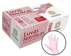 Luva Nitrílica Sem Pó Rosa - Tamanho P c/100 | Descarpack