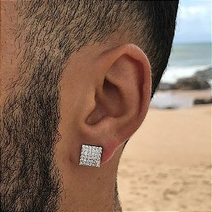 Brinco B Prata 925, Cravejado com Pedras de Zirconia