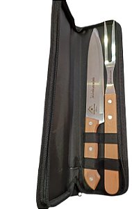 Kit Churrasco 2 Peças Personalizado - Cabo De Madeira - Estojo De Nylon