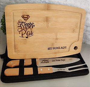 Kit Churrasco 2 Peças + Tábua para Churrasco Personalizada