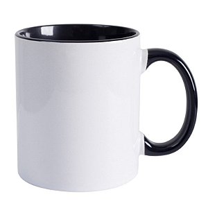 Caneca de Porcelana Branca com Interior, Alça e Borda Preta