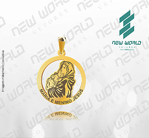 Arquivo de Pingente Maria e Menino Jesus Vazado com Nome - Formato DXF - Tamanho 30 mm