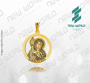 Arquivo de Pingente Santa Clara Vazado com Nome - Formato DXF - Tamanho 30 mm