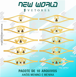 Pacote de Arquivos para Anéis Menino e Menina - Formato DXF - Tamanho 50 mm