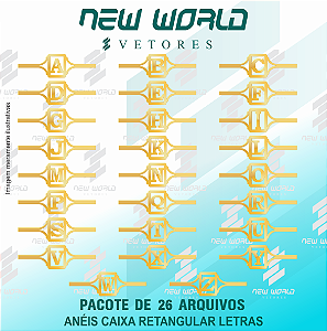 Pacote de Arquivos para Anéis Retangulares com Letras - Formato DXF - Tamanho 65mm x 20mm