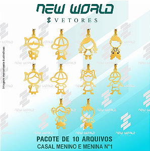 Pacote de Arquivos de Pingentes Casal Meninos e Meninas N°1  - Formato DXF - Tamanho 22 mm