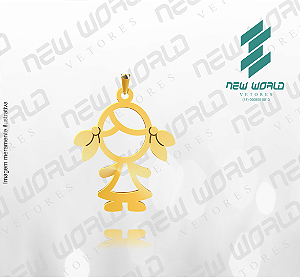 Arquivo de Pingente Menina Vazada com 2 Rabo de Cavalo - Formato DXF - Tamanho 20 mm