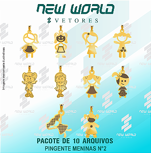 Pacote de Arquivos de Pingente Meninas N°2 - Formato DXF - Tamanho 22 mm