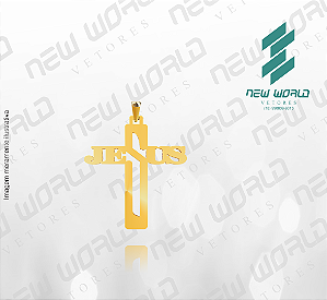 Arquivo de Pingente Cruz escrita Jesus - Formato DXF - Tamanho 30 mm
