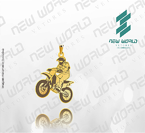 Arquivo de Pingente Motoqueiro empinando Moto de Motocross 3 - Formato DXF - Tamanho 30 mm