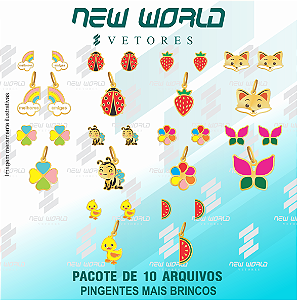 Pacote de Arquivos de Pingentes + Brincos Dia das Crianças - Formato DXF - Tamanho 15 mm