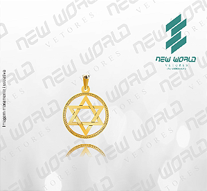 Arquivo de Pingente Redondo Estrela de Davi com Borda Detalhada - Formato DXF - Tamanho 25 mm