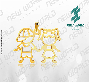 Arquivo de Pingente Menino e Menina de Mãos dadas - Formato DXF - Tamanho 20 mm