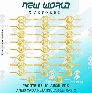 Pacote de Arquivos para Anéis Retangulares com Letras 2 - Formato DXF - Tamanho 65mm x 20mm