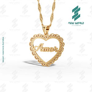 Arquivo de Pingente Coração com palavra Amor - Formato DXF - Tamanho 30 mm