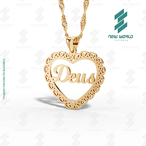 Arquivo de Pingente Coração com palavra Deus - Formato DXF - Tamanho 30 mm