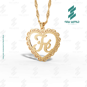 Arquivo de Pingente Coração com palavra Fé - Formato DXF - Tamanho 30 mm