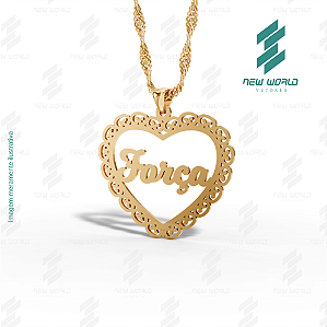 Arquivo de Pingente Coração com palavra Força - Formato DXF - Tamanho 30 mm