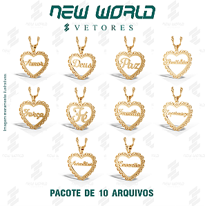 Pacote de Arquivos de Pingente de Coração com Palavras - Formato DXF - Tamanho 30 mm