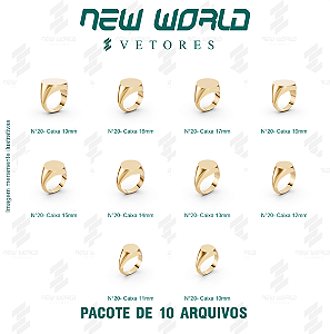 Pacote de Arquivos de Anel Caixa Redonda - Formato DXF, SVG - Tamanho de 10 a 19mm