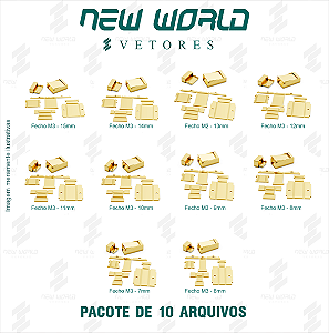 Pacote de Arquivos de Fechos Gavetas 3 - Formato DXF, SVG - Tamanho de 6 a 15mm
