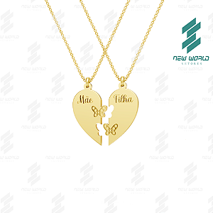 Arquivo de Pingente Coração Mãe Filha Borboleta Detalhada - Formato DXF e SVG - Tamanho 25 mm