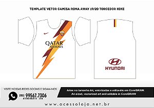Template vetor Camisa Roma Away 2019-20 Torcedor Nike Corel Draw