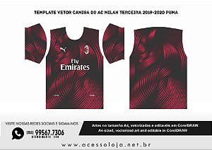 Template vetor camisa do AC Milan terceira 2019-2020 PUMA Corel Draw