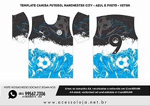 Template Camisa Futebol MANCHESTER CITY - AZUL E PRETO - Vetor