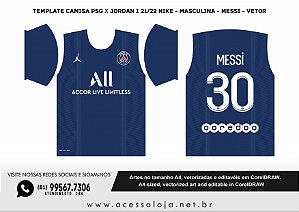 Template Camisa PSG X Jordan I 21/22 Nike - Masculina - Messi - Vetor