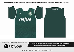 Template Camisa Futebol UNIFORME PALMEIRAS TITULAR 2022 - MUNDIAL - Vetor