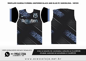 Template Camisa Futebol UNIFORME Black and blue FC Barcelona - Vetor