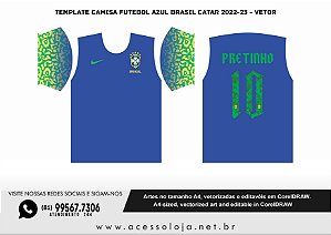 Template Camisa Futebol AZUL BRASIL CATAR 2022-23 - Vetor