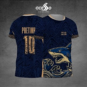 Template Camisa - Tubarão ondas azul padrão 25 - Vetor