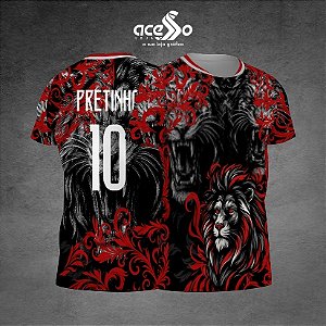 Template Camisa - Leão Folhagem vermelha 2025 - Vetor