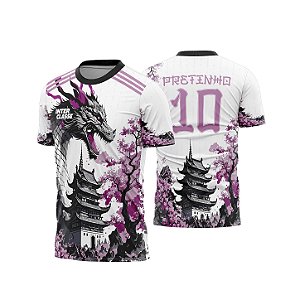 Template Camisa - Dragão Japones floral rosa 26 - CDR Vetor