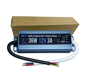 Fonte BLINDADA 36W 12V 3A IP67 Prova Dagua Premium 110V-220V Alimentação P/ LEDs 12Volts Cftv